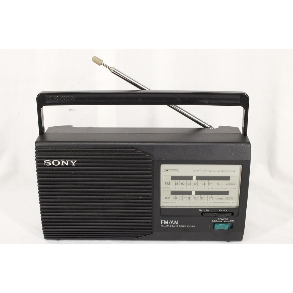 Sony ICF-24 Portable FM AM 2-Band Radio Black Analog Receiver Retro Works